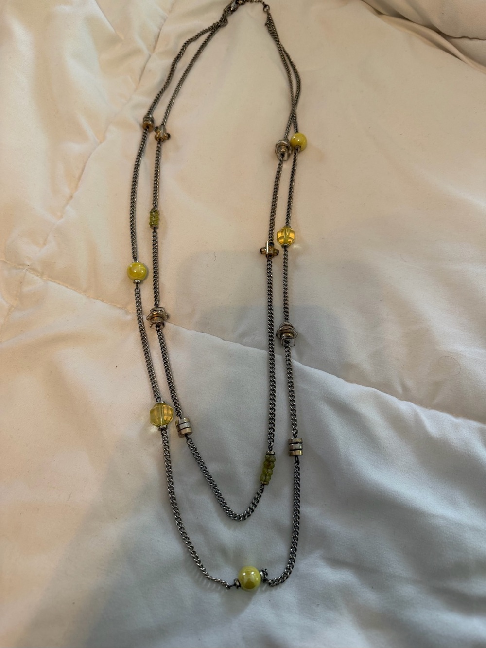 Chico's Silver-Tone Layered Necklace with Yellow Beads
